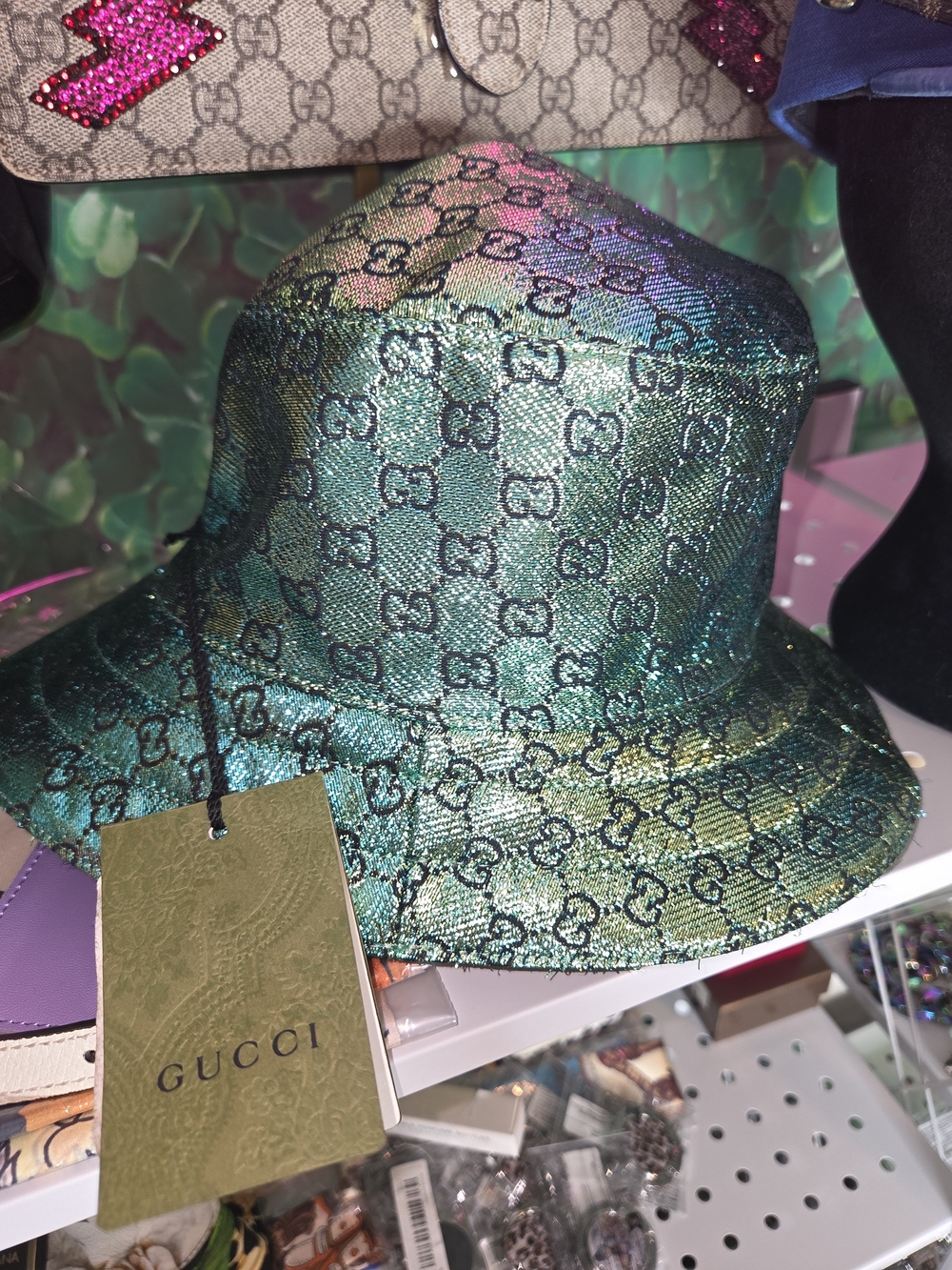 Gucci Iridescent Green Multi GG Jacquard Bucket Hat